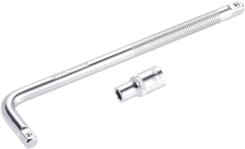 sourcing map Socket Accessory Set of 2 Pcs, 5mm 6-Point Shallow Socket 6" L-Shape Extension Handle with 1/4" Drive