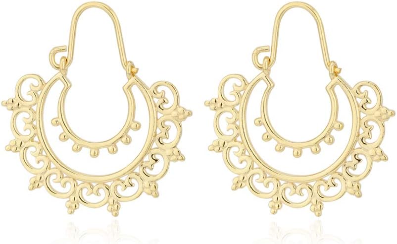 Vanbelle 18K Gold Plated Jewelry - Bohemian Style Filigree Earring - Beautifully Designed Handcrafted Lightweight Elegant Classic Designer Jewelry for Women