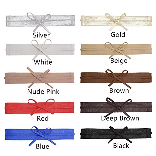 Ayliss Women Soft Leather Obi Belt Self Tie Wrap Cinch Belt,White #TOP1