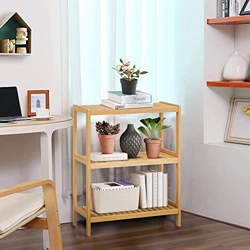 Hlxzn 3 Tier Bamboo Shelf Storage Organizer Rack Toilet Utility Shelves Standing Shelf Units For Bathroom, Living Room, Kitchen #TOP4