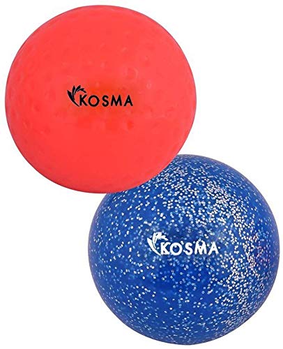 Kosma Lot de 2 balles de hockey en PVC pour sports de plein air (Orange Dimple, bleu pailleté)