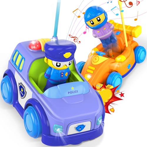 BABECTOY Coche Teledirigido para Dos Uno contra el Otro, Coche de Juguete de Colisión de 2 Piezas con Luces y Música Geniales, Regalos para Niños y Niñas de 4 5 6 7 8 Años (Azul)