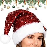 Santa Claus Headwear - Glitter Ribbon Plush Bonnet, Festive Velvet Headpiece, Oversized Holiday | Radiant Winter Fashion Accent, Elegant Appeal Decoration Gathering Family Function Occasion