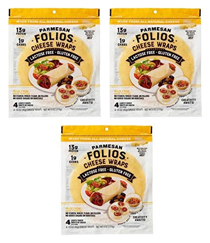 Folios 100% All Natural Cheese Wraps | Parmesan Flavor | Gluten Free, Grain Free and Naturally Lactose Free | Certified Keto | 1 gr of carbs, 3 Pack
