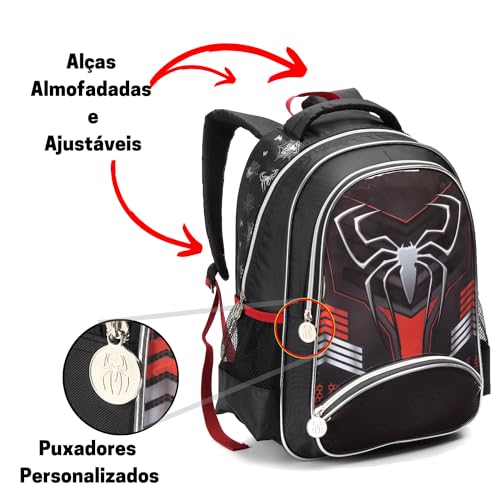 Mochila escolar infantil para meninos à prova d'água leve com alça ajustável desenho do Homem-Aranh