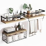 Fixwal 3+1 Tier Wall Mounted Floating Shelves with Metal Frame, Rustic Wood Bathroom Shelves Over To