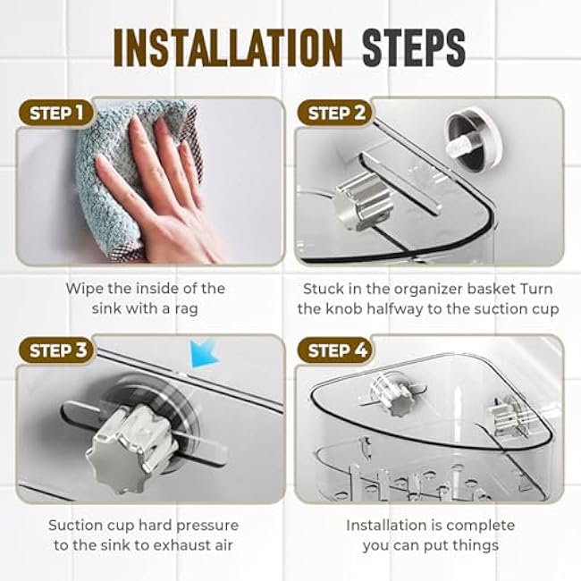 Suction Cup Sink Corner Rack, 2025 Upgraded Sink Organizer Rack for Sponges, Scrubbers, Heavy-duty Corner Shower Caddy Bathroom Sink Organizer for Kitchen, Bathroom (2 PCS)