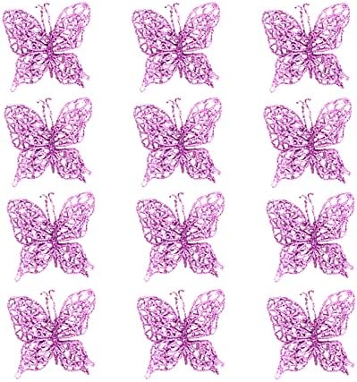 KOqwez33 Xmas Hanging Ornaments for Christmas Decorations,12Pcs/Set Widget Decor Hollow Out Simulation PVC Creative Merry Christmas Butterfly Ornament for Home - Light Purple