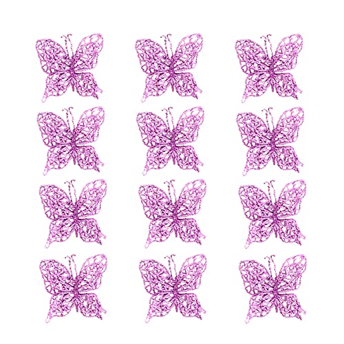 Koqwez33 Xmas Hanging Ornaments For Christmas Decorations,12Pcs/Set Widget Decor Hollow Out Simulation Pvc Creative Merry Christmas Butterfly Ornament For Home - Light Purple #TOP24