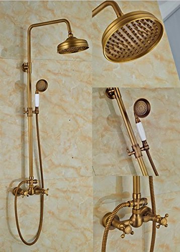Pomme de douche précipitations en laiton antique et mitigeur mural