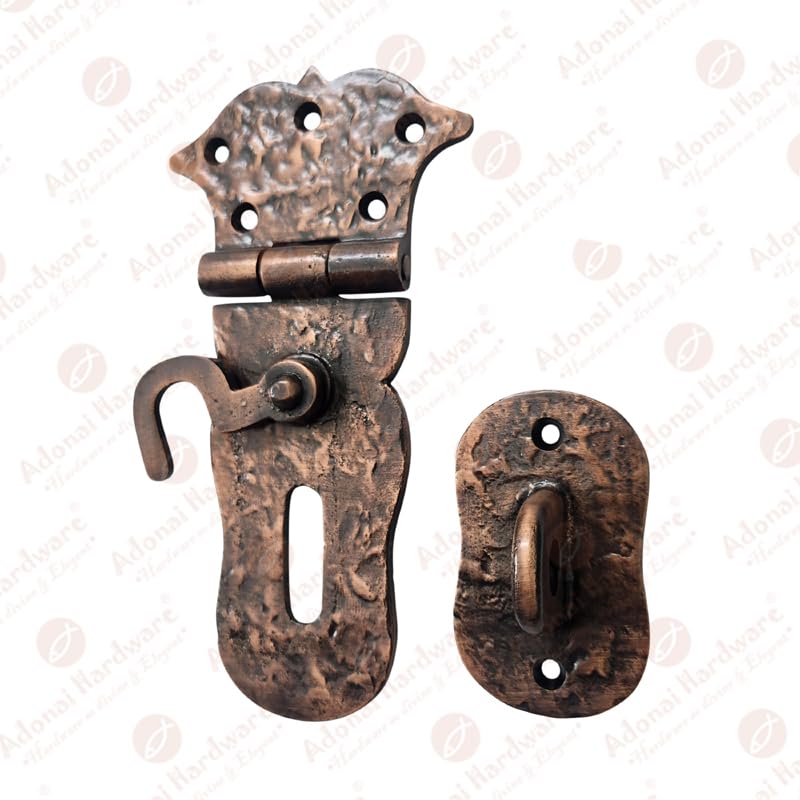 Image of Adonai Hardware inchParan inch Heavy Duty Antique Cast Iron Safety Hasp and Staple with Locking Mechanism (6 inch x 1 Pack, Antique Copper) for Vintage Pirates Treasure Chest, Trunks, Wooden Jewelry Box
