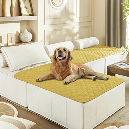 Image of gogobunny 100% Double-Sided Waterproof Dog Bed Cover Pet Blanket Sofa Couch Furniture Protector for Puppy Large Dog Cat, Reversible (40x50 Inch (Pack of 1), Dark Yellow /Light Yellow)