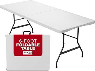 Amazing for less 6ft Folding Table White Plastic Folding Table Portable Long Foldable Tables Indoor Outdoor Picnic Camping Fold Table 6 Foot Party Table (4ft, 6ft, 8ft)