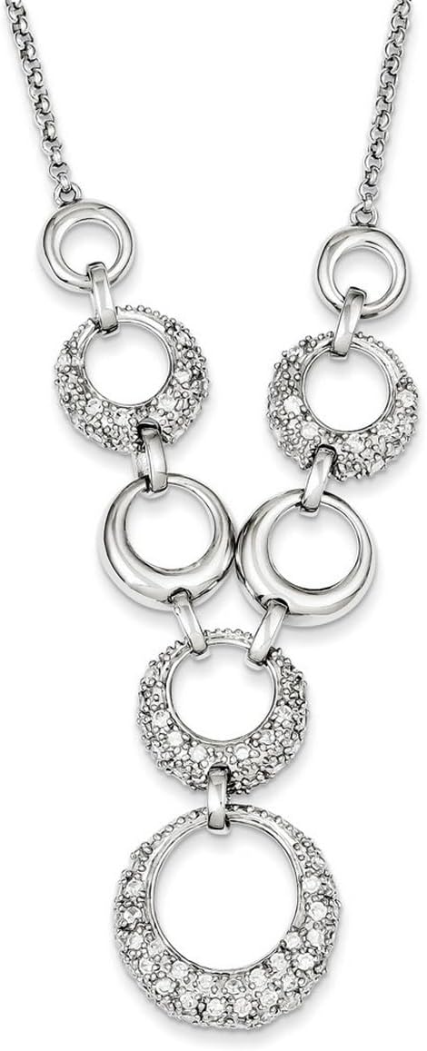 JewelryWeb 925 Sterling Silver Polished Fancy Lobster Closure Cubic Zirconia Circles Necklace 17 Inch Spring-Ring Pendant Necklace for Women