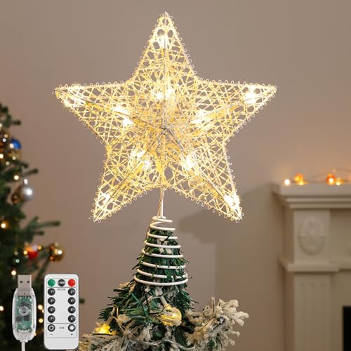 Lewondr Weihnachtsbaumspitze Stern, 3D Christbaumspitze mit 15 LEDs &...