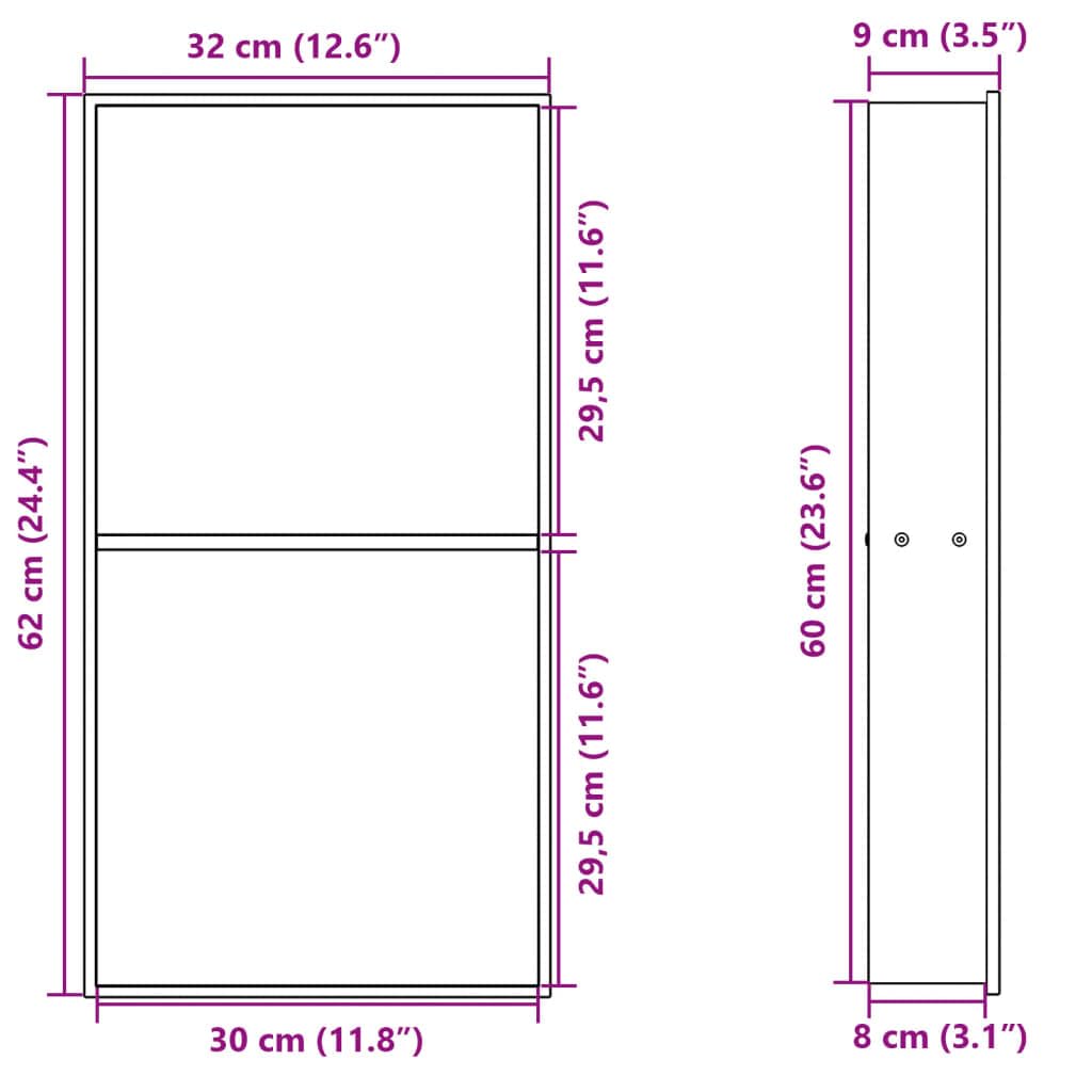 Nicchia per Doccia Argento Spazzolato 32x62x9cm Acciaio Inox