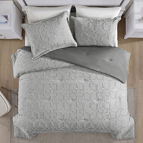 Walensee Queen Comforter Set Clipped Jacquard Diamond 100% Polyester Soft Washable Microfiber Bed Comforters With 2 Pillowshams All Season Lightweight Cozy Bedding Comforter Sets 3 Pieces 90"X90" Grey #TOP2