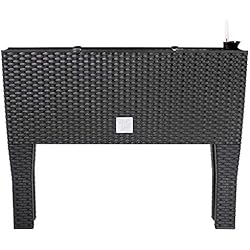 Maceteros Grandes Ratan Deuba Macetero Grande de Exterior 60x25x46 30L Antracita 3 Macetas Internas Pies Extraíbles Sistema de Riego