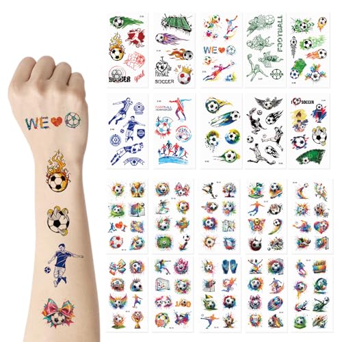 10 Hojas Tatuajes Temporales,Acuarelas Tatuajes Temporales de Fútbol, Aptas para la piel e Impermeables,Decoración de Fiesta, Regalos, Pegatinas para Cumpleaños, Torneo de Fútbol, Campeonato