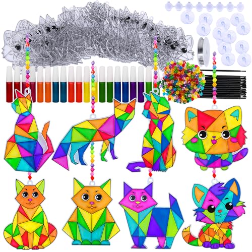 Winlyn 24 Sets Cat Suncatcher Ornaments Decorations DIY Window Paint