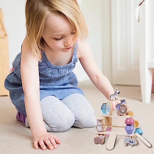 Equilíbrio Madeira,Jogo Equilíbrio Animais Bonitos do Jardim Zoológico | empilhamento Montessori, bl