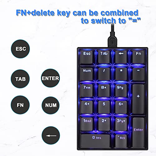 MOTOSPEED K23 Mechanical Numeric Keypad Red Switch Wired 21 Keys Mini Numpad Portable Gaming Keypad Extended Layout for Cashier - Thumbnail 5