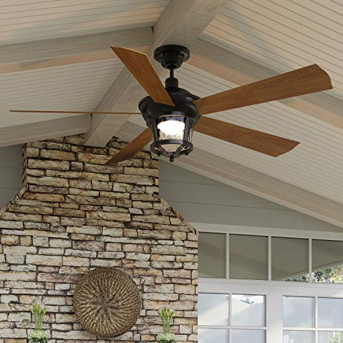 Luxury Modern Farmhouse Indoor / Outdoor Ceiling Fan, Medium Size: 19.5"H x 52"W, with Transitional Style Elements, Olde Bronze Finish, UHP9180 from The Catalina Collection by Urban Ambiance