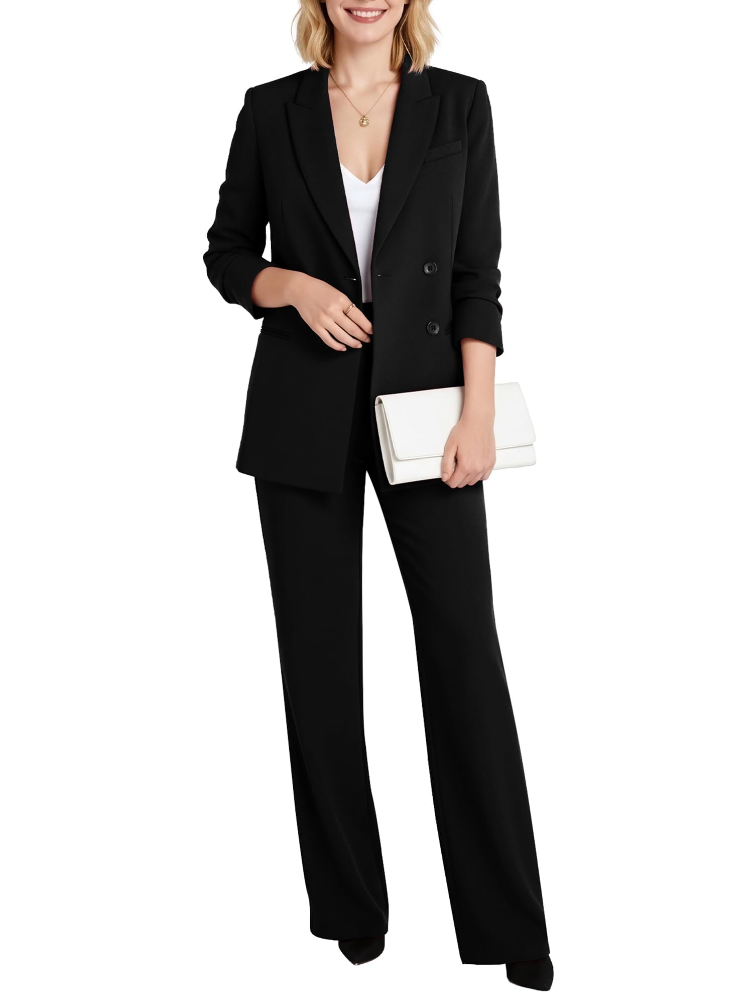 YILOTE Women's Two Piece Sets Pants Suits Dressy Business Casual Outfits Pantsuits Set Work Office Blazer and Wide Leg