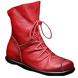  Vogstyle Damen Stiefel Weiches Leder Stiefeletten Warm Gefüttert Art 1 Rot Fleece EU38/CH39