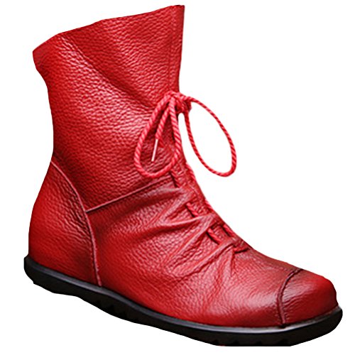 Vogstyle Mujeres Hecho A Mano Cuero Adentro De Aumentar Ate para Arriba Ate para Arriba Rojo with Fleece EU41-42//CH42