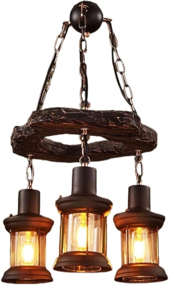 Industrial Chandelier Retro Farmhouse Lighting Fixture Distressed Wood Beam Large Linear Island Lights Steamrustic 1/2-Heads Ceiling Hanging Lamp Flush Mount Light (Color : 3-Heads/1-Head
