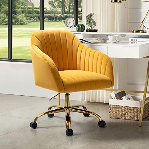 Elegant Velvet Office Chair with Wheels – Height Adjustable Makeup Vanity Chair for Teens, Women, Girls, Comfy Swivel Armchair for Home Office, Bedroom, Study, and Vanity (Green)