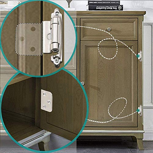 3/8" Inset Cabinet Hinges-4 Pack Satin Nickel Cabinet Hinges For Variable Kitchen Bathroom Cabinet Doors -2 Pairs Flush Face Mount Cupboard Self-Closing Kitchen Cabinet Hardware Hinges #TOP5