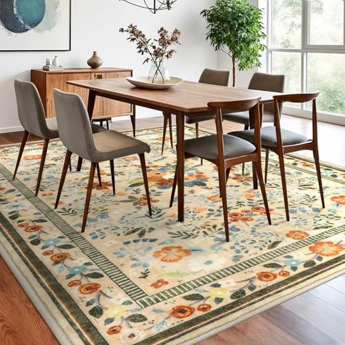 Tapete beige floral vintage 120x96 cm para sala miniatura 3