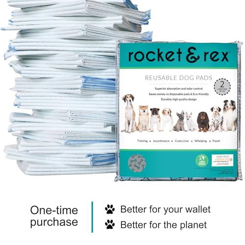 rocket & rex Washable Pee Pads for Dogs | Potty Pads for Dog Training Pads | Super Absorbent Dog Crate Pad | Reusable & Waterproof Dog Pee Pads | Single Purchase, Reduces Waste | 2-Pack, 30 x 36
