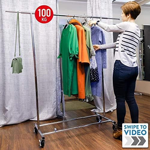Tatkraft Drogo Professional Clothes Rail on Wheels, Chromed steel