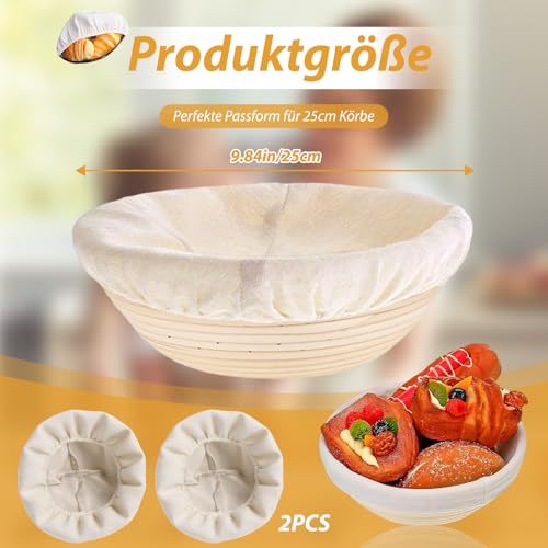RDTOK 2 Stück Leinentuch Brot Backen 25cm, Bäckerleinen für Gärkörbchen Rund, Teigtuch für Gärkorb & Teigzubereitung, Natürliches Baumwolle Leinentuch für Gärkorb, Brot Backen Zubehör für Sauerteig