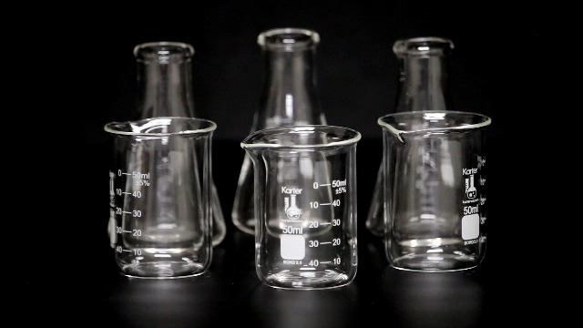 Laboratory Shot Glass Set, 6 Pieces, 50ml Beakers and 50ml Flasks