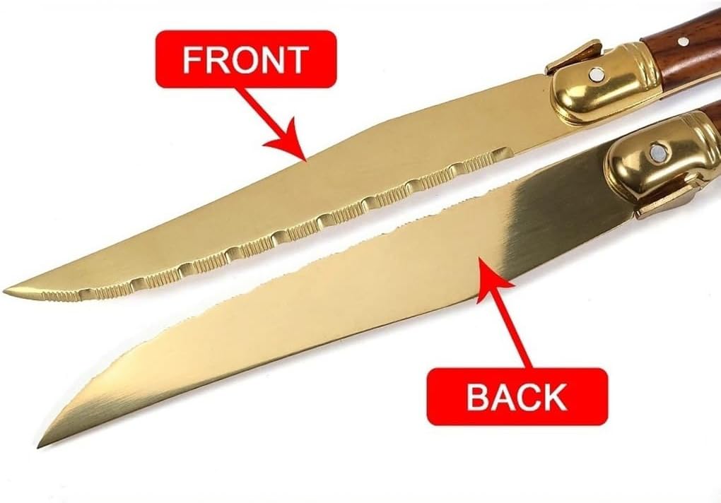Steak Knife Set, 6 Pcs Gold Stainless Steel Steak Knife Dinner Kitchen Tools Titanium Plating Tableware Set