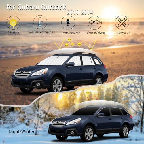 Image of KMF 8pcs Thicken Sun Shades for Subaru Outback 2010-2014 Accessories, Custom Privacy Full Car Window Covers Sunshade for Windshield Side Rear, UV Block and Blackout for Camping Outdoor