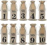 FülleMore 10 Stück Blinde Weinproben Weinbeutel 1-10 nummeriert Weintasche Blindverkostung Flaschenbeutel mit Etiketten und Juteschnur Geschenktüten Kordelzug Geschenkebeutel