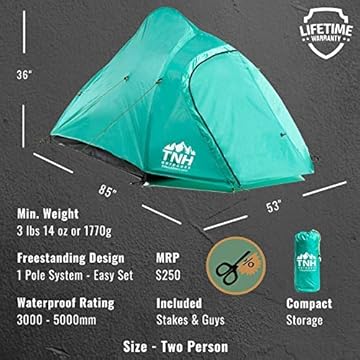 Rakaia Designs 2 Person Camping & Backpacking Tent with Carry Bag and Stakes - Portable Lightweight Easy Setup Hiking Tent