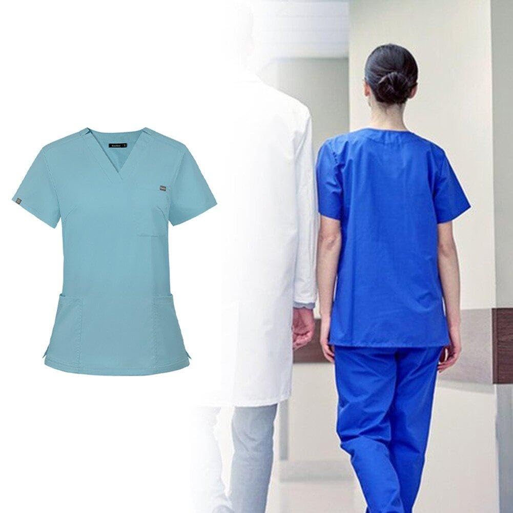 Hrippy Uniforme Médico De Manga Corta para Mujer, Tops + Pantalones, Uniforme para Enfermería, Tienda De Mascotas, Médico, Ropa De Trabajo para Cirugía Médica, Conjunto Exfoliante