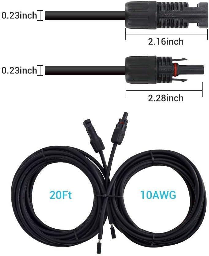 Renogy 10ft 12AWG Adaptor Kit Solar Cable PV with Female and Male Connectors, Connect Solar Panel and Charge Controller,1 Pair : Electronics Cable Connectors : Patio, Lawn & Garden