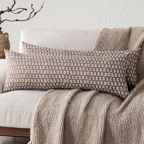 Image of Foindtower Set of 2 Decorative Vintage Long Lumbar Throw Pillow Covers Neutral Modern Farmhouse Cushion Covers Floral Home Decor for Sofa Couch Chair Bedroom Living Room,14x36 Inch,Wine Red