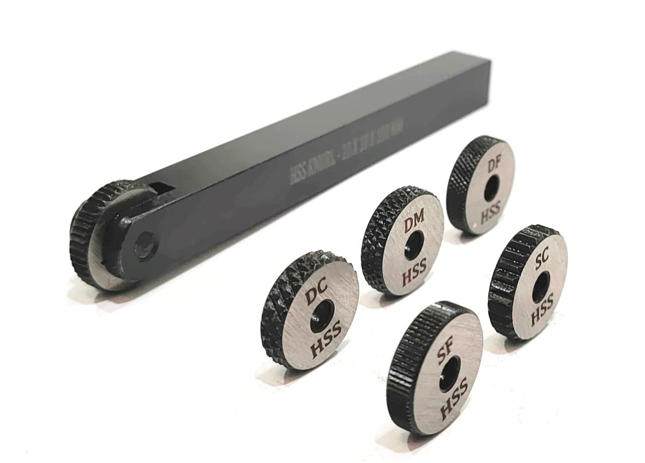 Buyohlic Single wheel knurling tool holder with 5 spare HSS knurls ((10 x 10 x 100 mm))