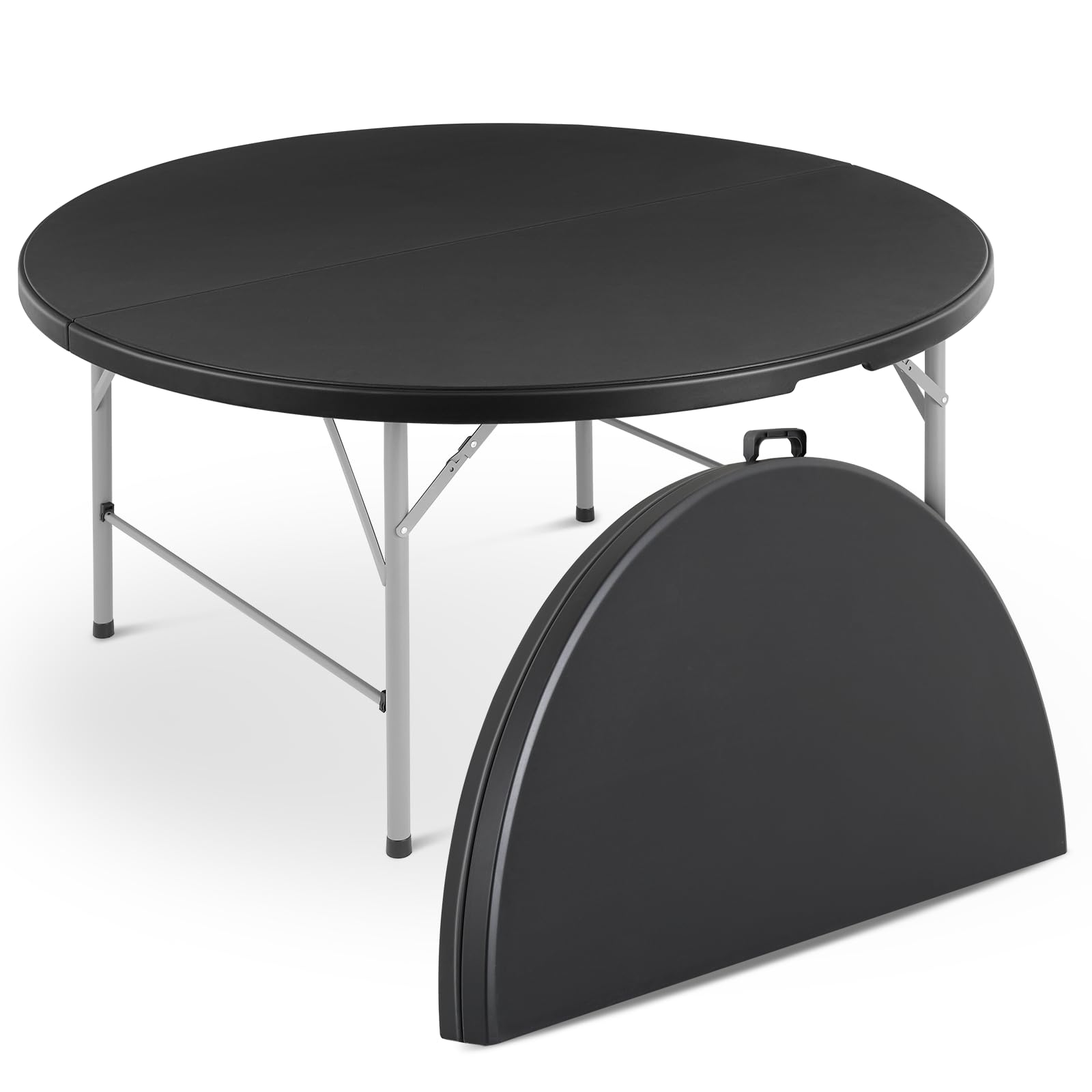 Magshion 60" Round Folding Table, 5 Feet Bi-Folding Plastic Commercial Dining Card Table w/Carrying Handle for Outdoor Wedding Party Event Picnic,