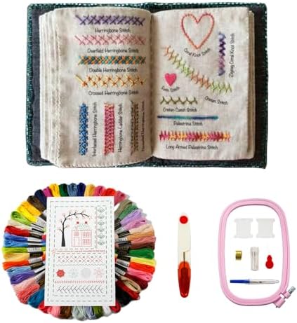GaoSiMoZ 50 Colors DIY Stitch Book,16 Page Embroidery Stitch Book,Portable Hand Embroidery Books