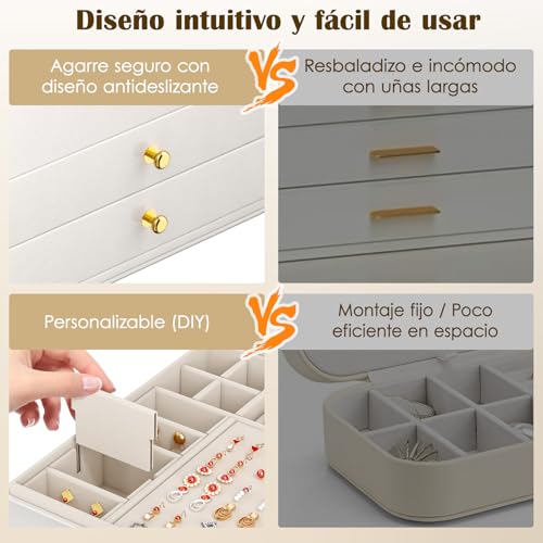 Miniatura 7 de Orderlygo Caja Grande Para Joyas 3 Niveles Organizador Elegante Para Anillos, Collares Y Pendientes 24 Compartimentos, Tapa Transparente Para Mujer Blanco Mate