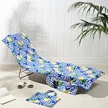 Brentfords Sun Lounger Towels with Pockets, Soft Quick-Dry Absorbent Large Beach Towel in a Bag Lightweight Lounger Towels For Travel Poolside or Beach Days, 75 x 215cm - Lemon Tile
